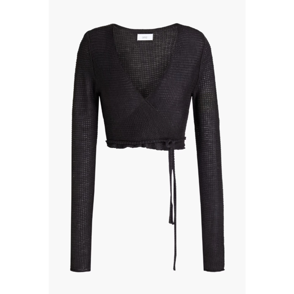 NWT - Onia Cropped crochet-knit linen wrap top MEDIUM